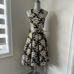 QED London Black and Cream Floral Midi Dress Two-Piece